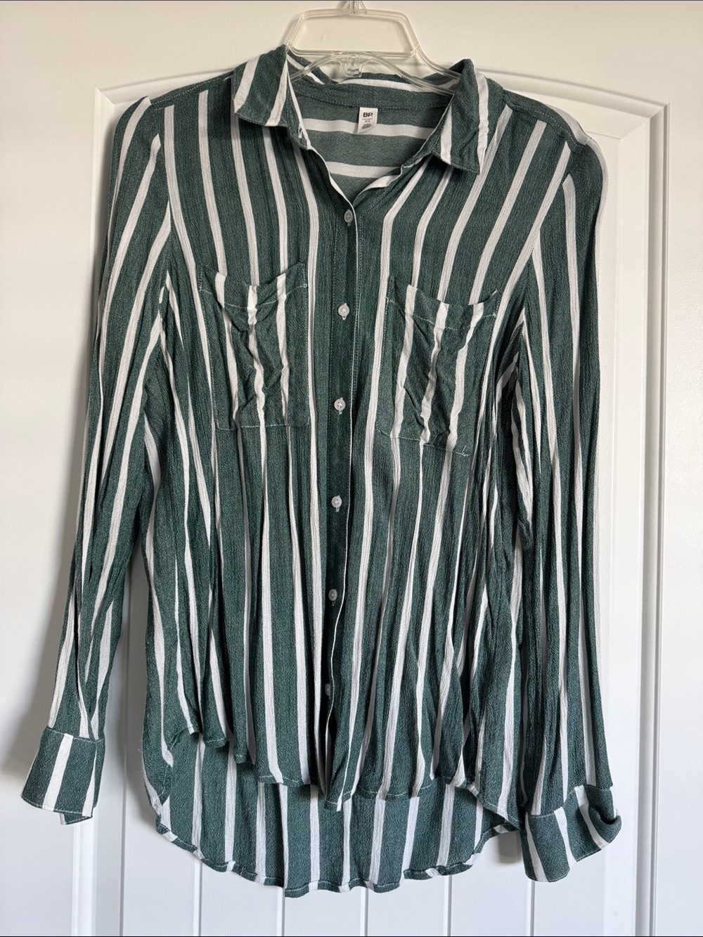 BP Nordstrom Striped Green and White Button-Up Shirt
